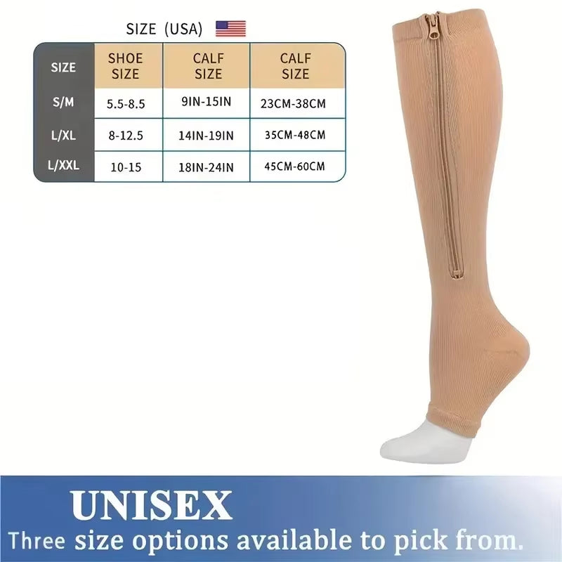 Zipper Compression Socks for Enhanced Blood Circulation and Pain Relief - Unisex, 1 Pair