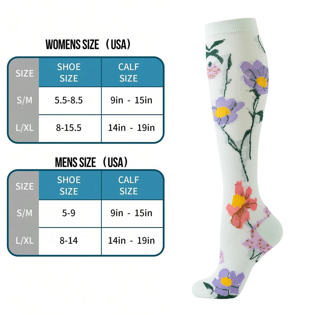 Value Pack  of 6 - Floral Compression Socks for Women & Men Nurse Graduated Compression Socks Flower Sport Stocking