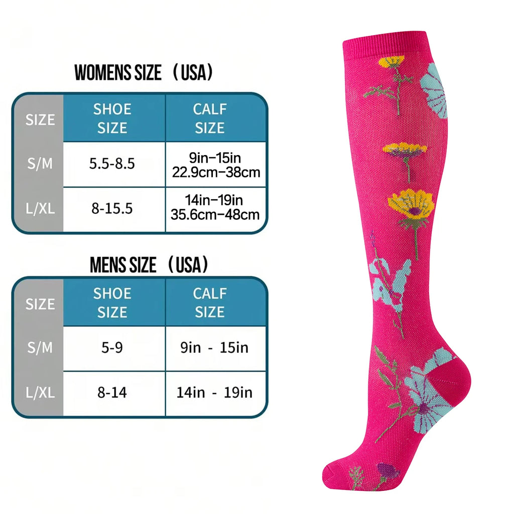 Value Pack  of 6 - Floral Compression Socks for Women & Men Nurse Graduated Compression Socks Flower Sport Stocking