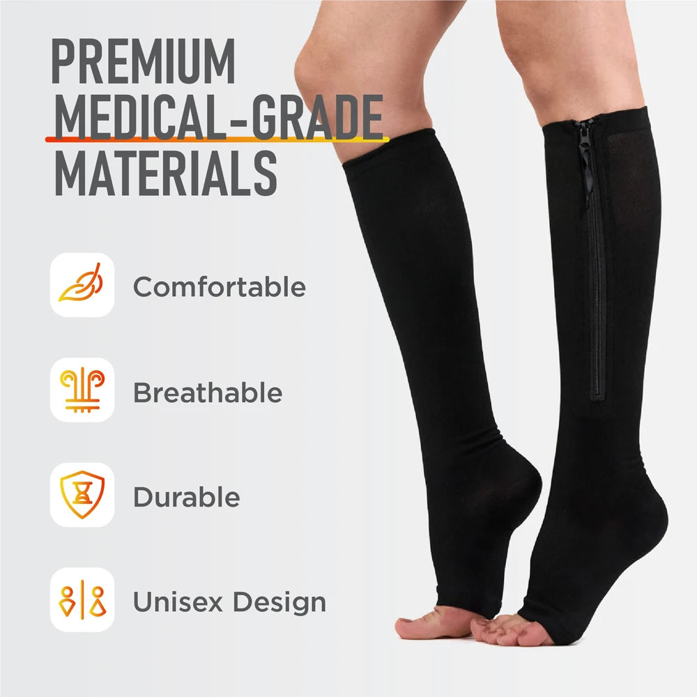 Zipper Compression Socks for Men & Women - Enhance Blood Circulation, Alleviate Pain & Swelling!