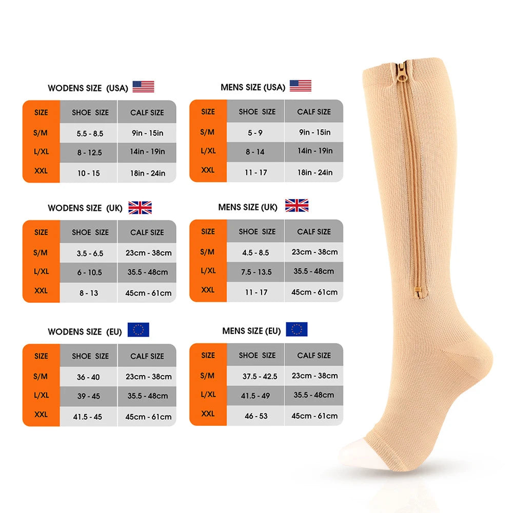 Zipper Compression Socks for Men & Women - Enhance Blood Circulation, Alleviate Pain & Swelling!